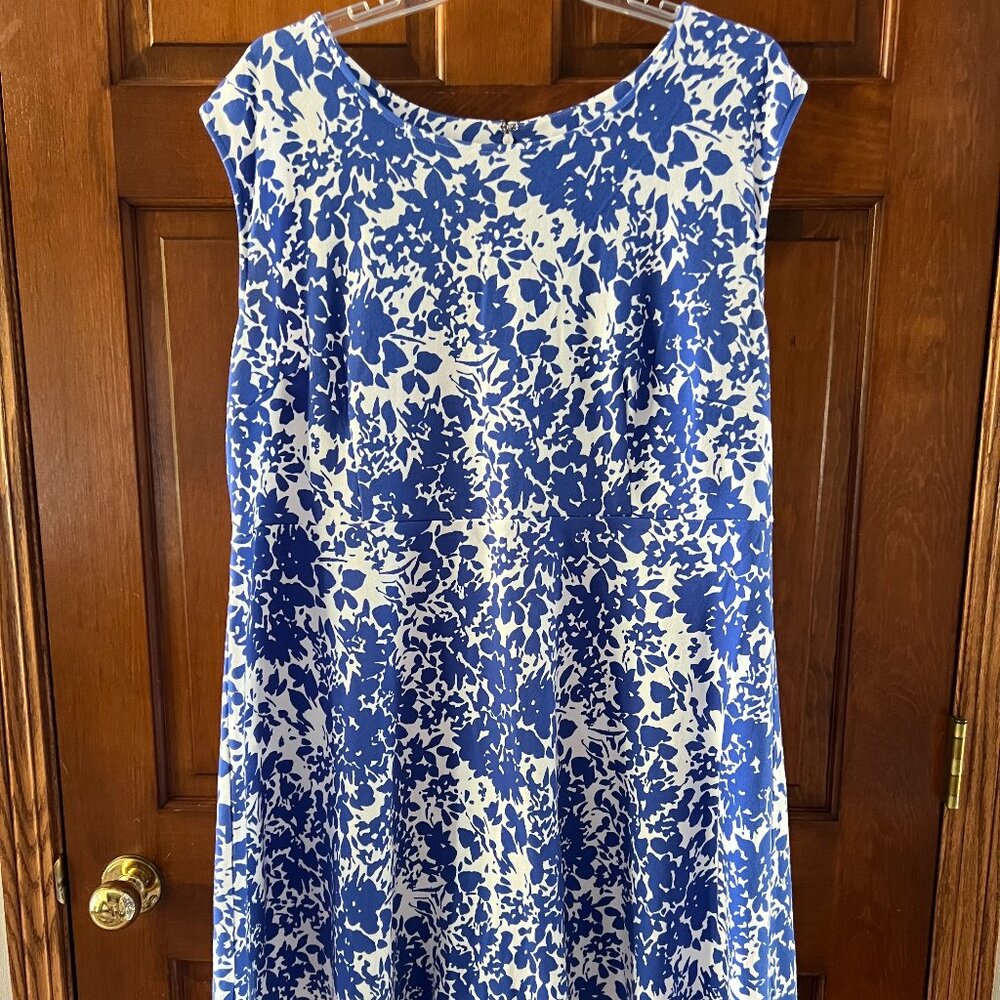 Fit and Flare blue and white Talbots Plus Petite 3PX dress
